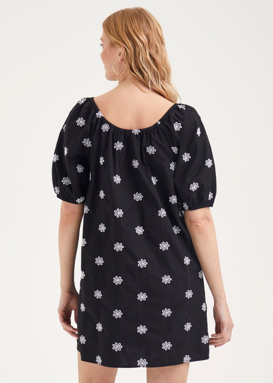 Black Embroidered Mini Dress