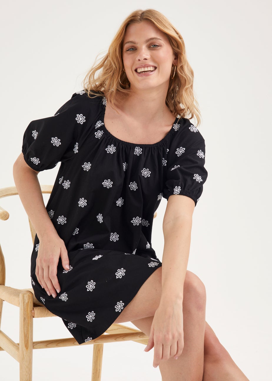 Black Embroidered Mini Dress