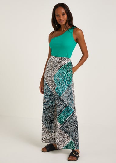 Green Paisley Viscose Wide Leg Trousers