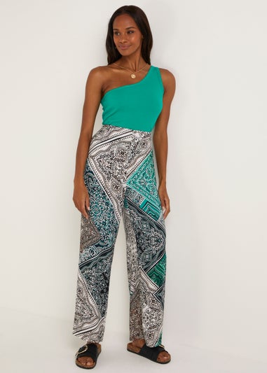 Green Paisley Viscose Wide Leg Trousers