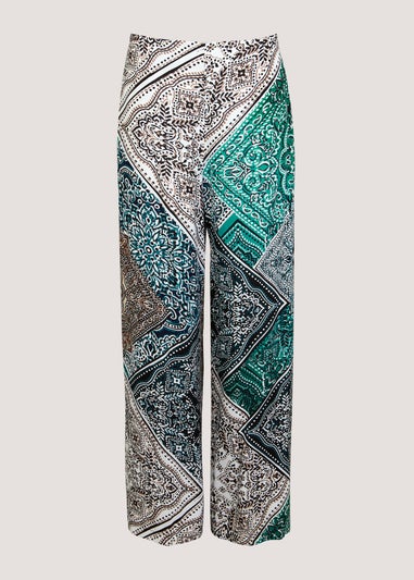 Green Paisley Viscose Wide Leg Trousers