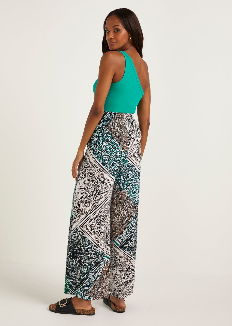 Green Paisley Viscose Wide Leg Trousers