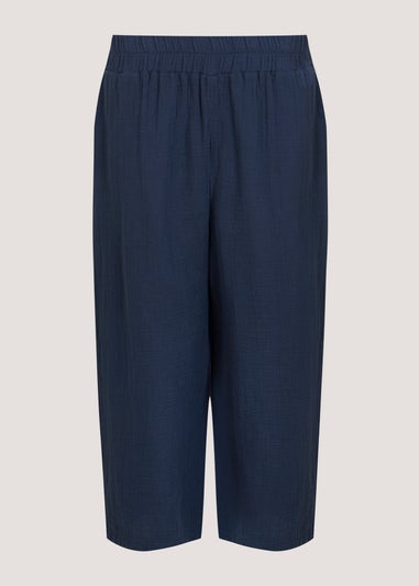 Navy Double Cloth Cropped Trousers