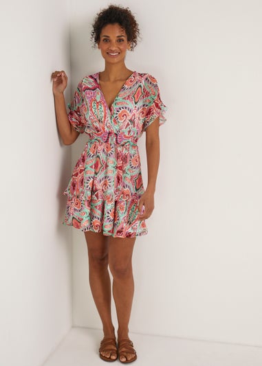 Multicoloured Print Tiered Mini Dress