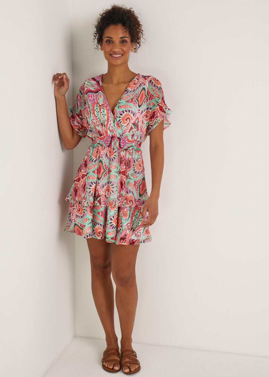 Multicoloured Print Tiered Mini Dress