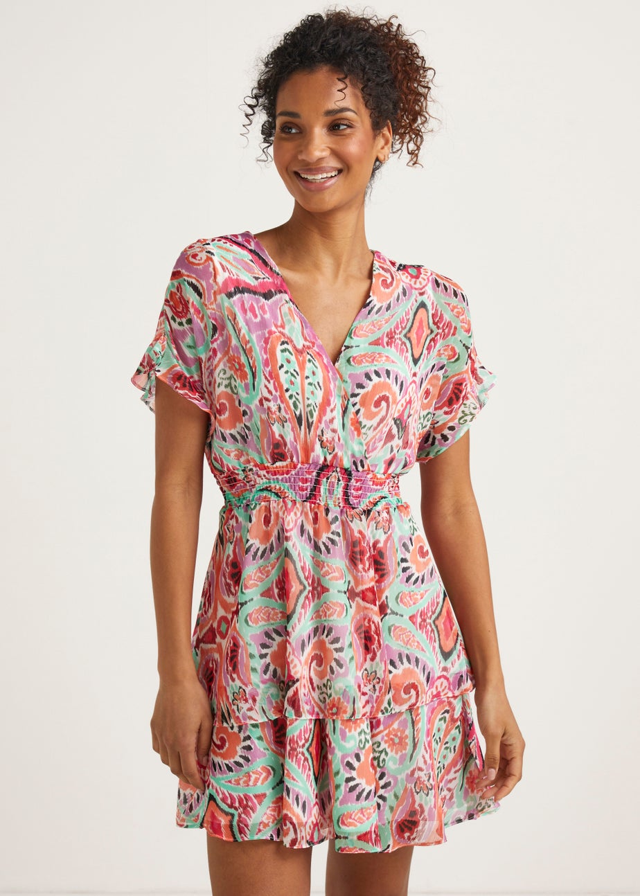 Multicoloured Print Tiered Mini Dress