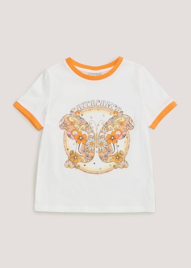 Girls Cream Retro Butterfly T-Shirt (3-14yrs)