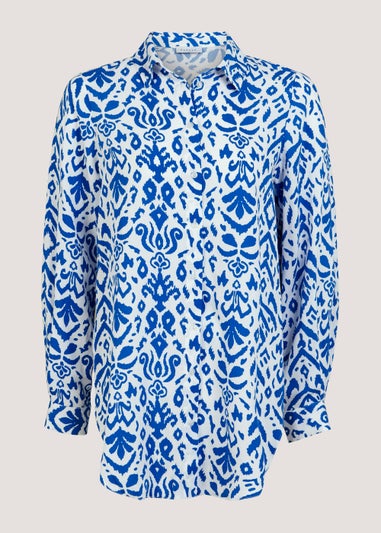 Blue Aztec Print Tie Front Shirt