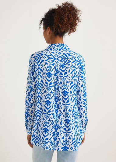 Blue Aztec Print Tie Front Shirt