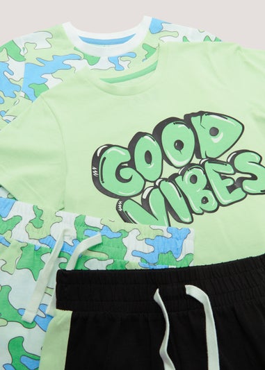Boys 2 Pack Green Good Vibes Pyjama Set (4-13yrs)
