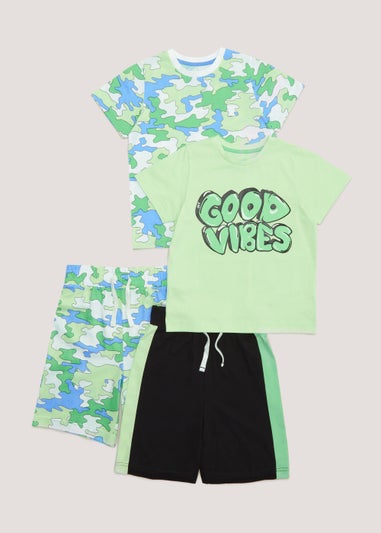 Boys 2 Pack Green Good Vibes Pyjama Set (4-13yrs)