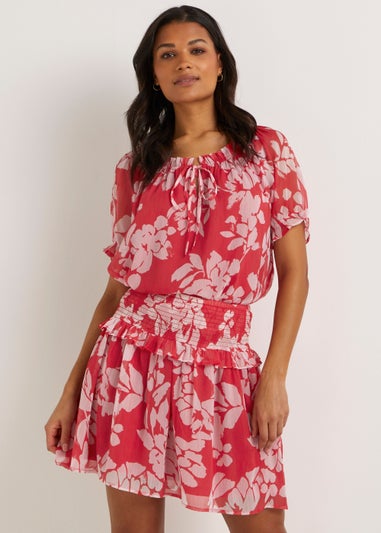 JDY Summer Red Print Co-Ord Mini Skirt