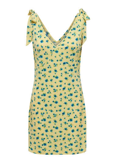 JDY Yellow Flower Print Bow Mini Dress