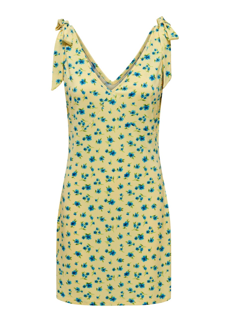 JDY Yellow Flower Print Bow Mini Dress