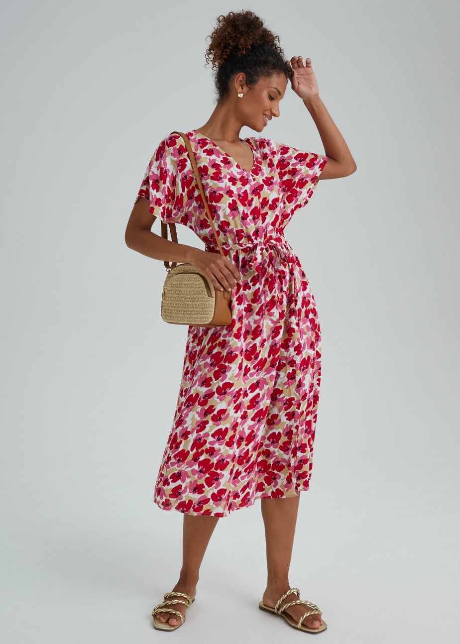 JDY Pink Floral Print String Midi Dress