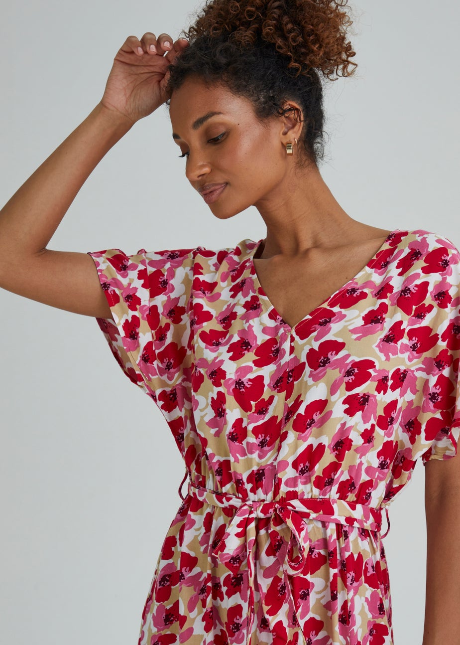 JDY Pink Floral Print String Midi Dress