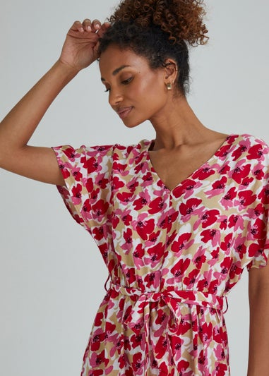 JDY Pink Floral Print String Midi Dress