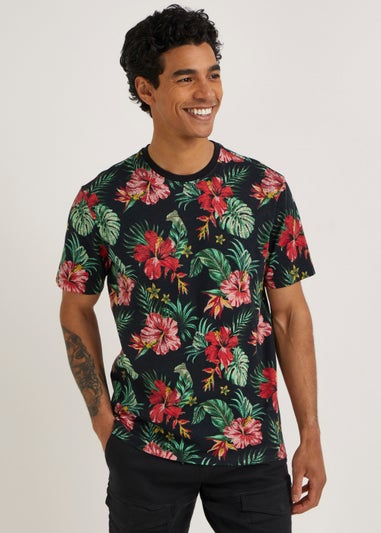 Black Floral Print T-Shirt