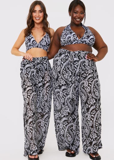 In The Style Jac Jossa Black Paisley Tie Front Trousers