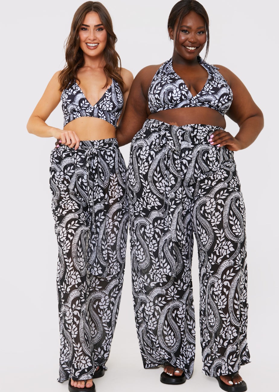 In The Style Jac Jossa Black Paisley Tie Front Trousers