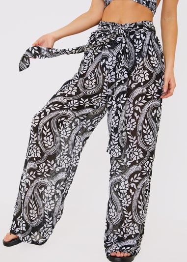 In The Style Jac Jossa Black Paisley Tie Front Trousers
