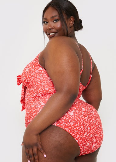 In the Style Jac Jossa Red Floral Tie Front Cut Out Swimsuit