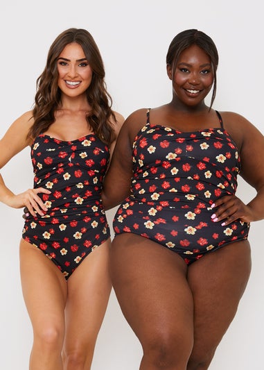 In the Style Jac Jossa Black Floral Ruched Swimsuit