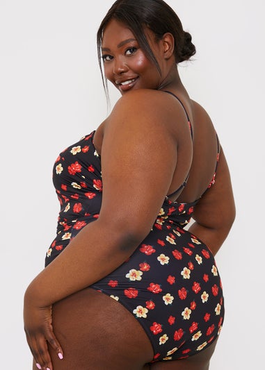 In the Style Jac Jossa Black Floral Ruched Swimsuit