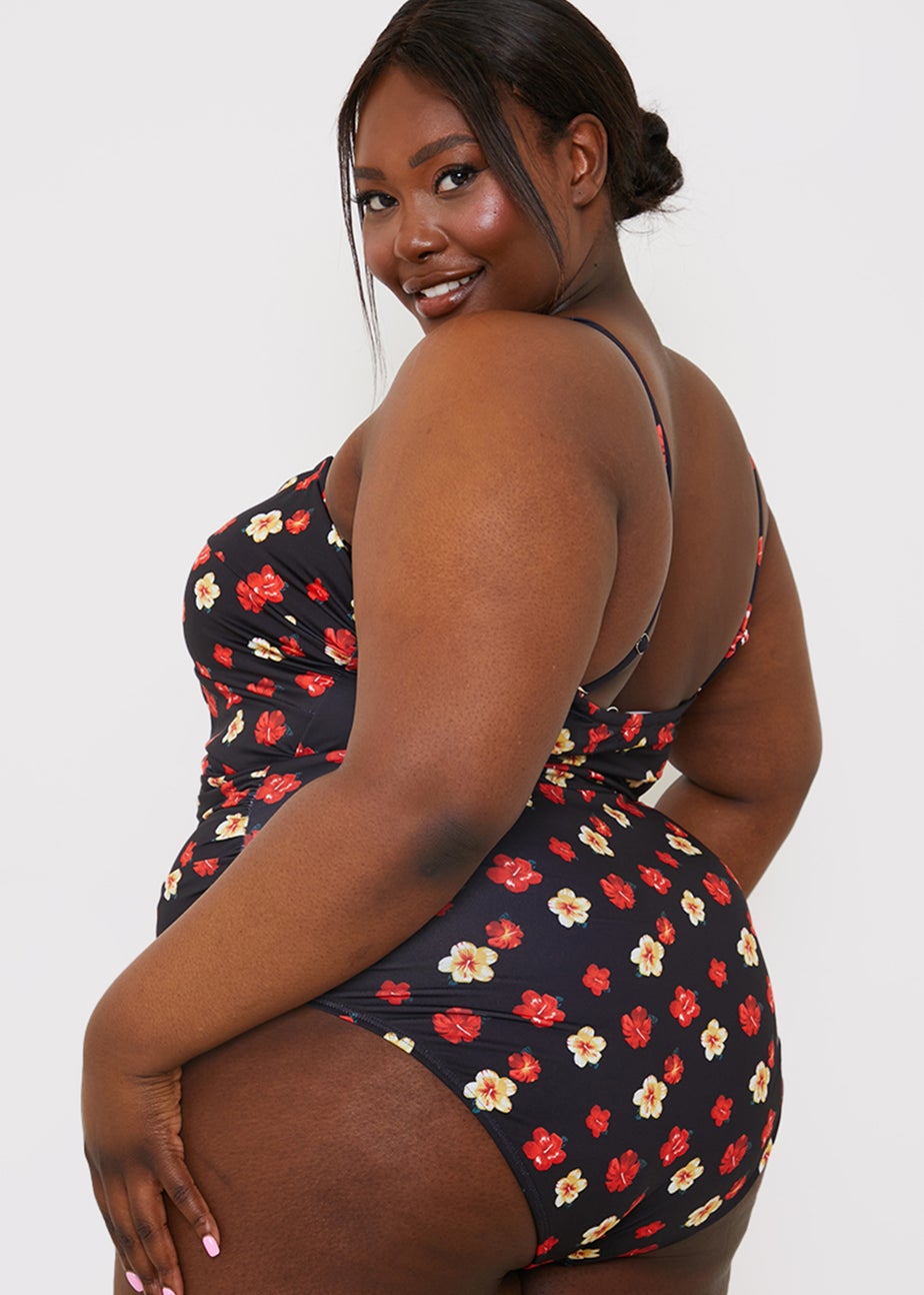 In the Style Jac Jossa Black Floral Ruched Swimsuit