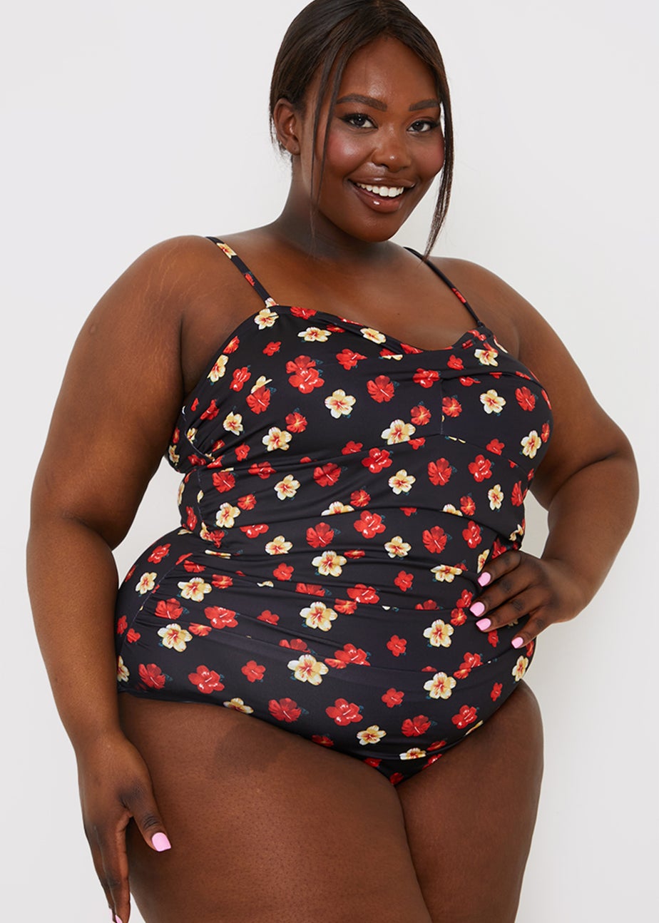 In the Style Jac Jossa Black Floral Ruched Swimsuit