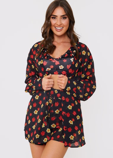 In the Style Jac Jossa Black Floral Print Co-Ord Shirt