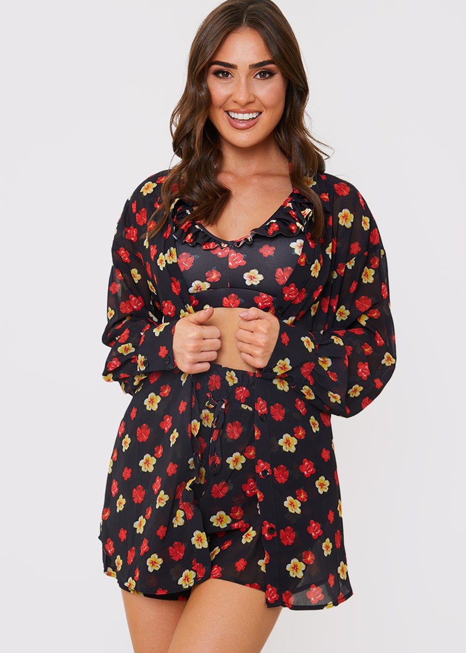 In the Style Jac Jossa Black Floral Print Co-Ord Shirt