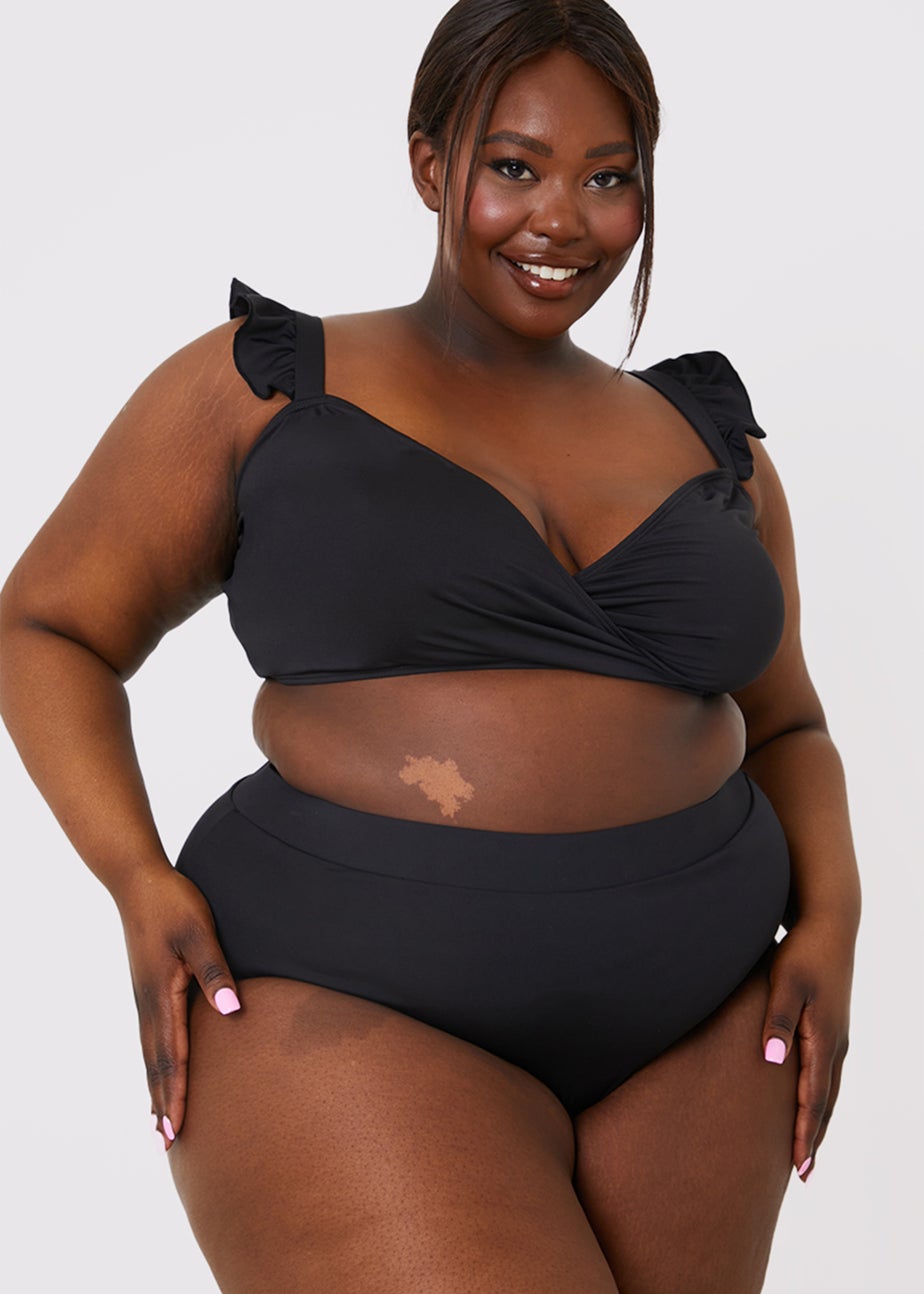 In the Style Jac Jossa Black Wrap Tie Frill Bikini Top