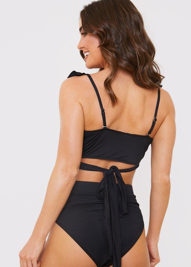 In the Style Jac Jossa Black Wrap Tie Frill Bikini Top