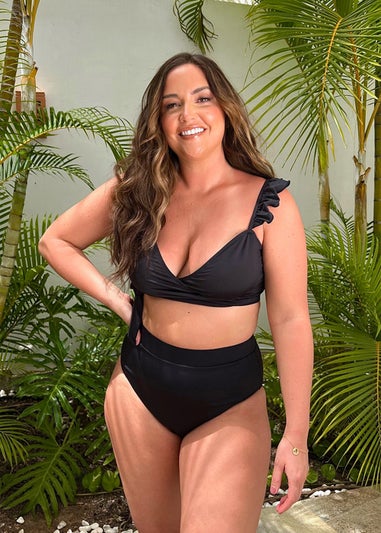 In the Style Jac Jossa Black Wrap Tie Frill Bikini Top