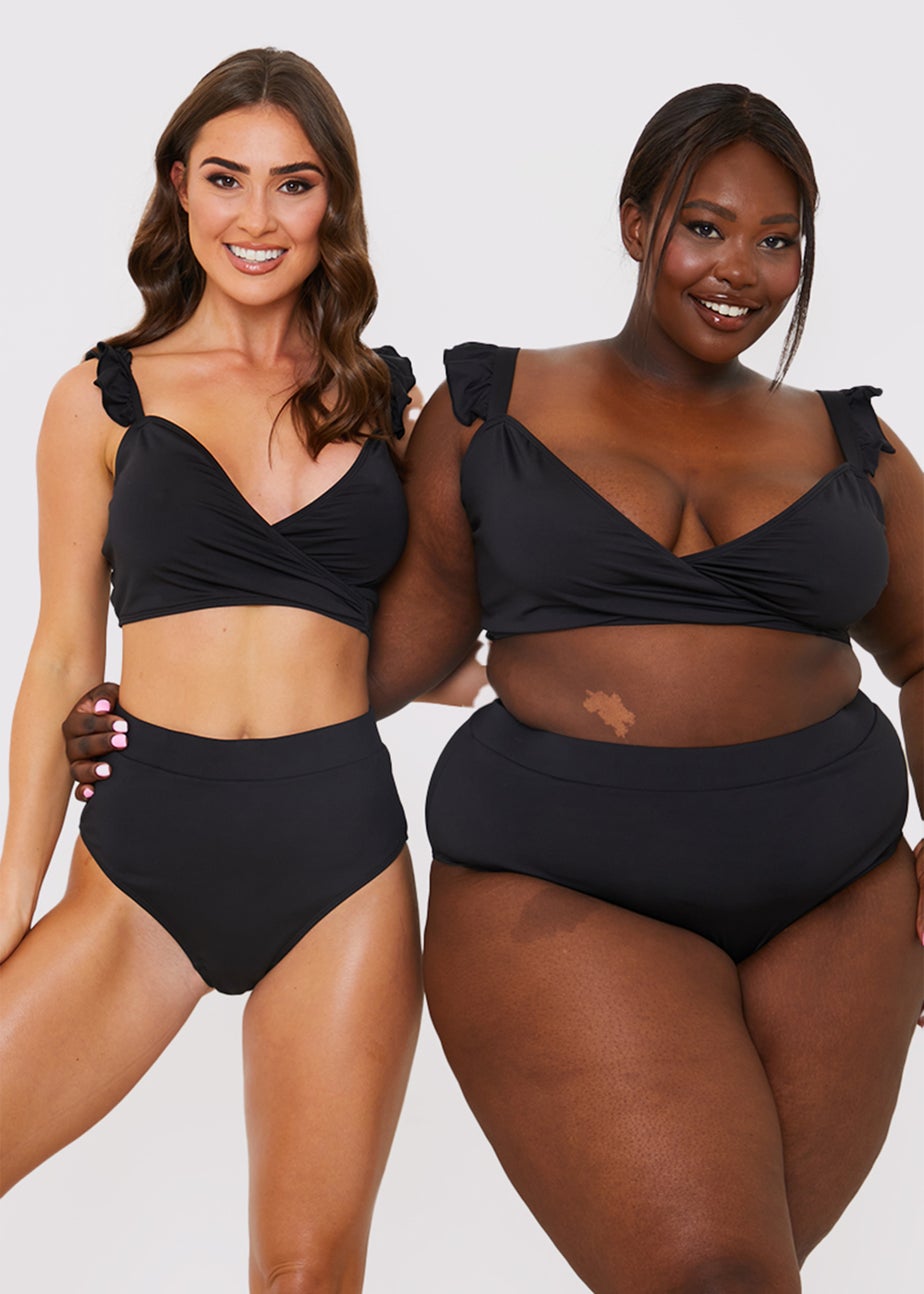 In the Style Jac Jossa Black Wrap Tie Frill Bikini Top