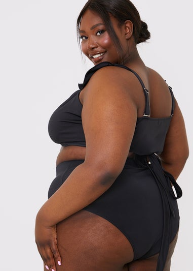 In the Style Jac Jossa Black Wrap Tie Frill Bikini Top