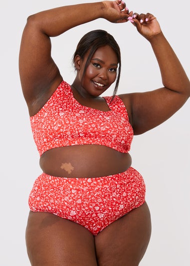 In the Style Jac Jossa red Floral Scoop Neck Bikini Top