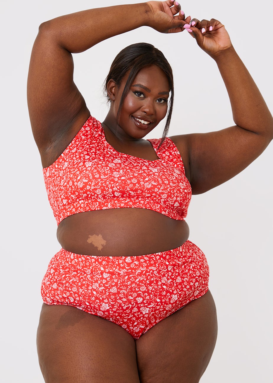 In the Style Jac Jossa red Floral Scoop Neck Bikini Top