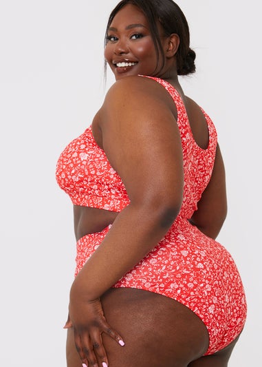 In the Style Jac Jossa red Floral Scoop Neck Bikini Top