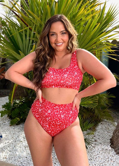 In the Style Jac Jossa red Floral Scoop Neck Bikini Top