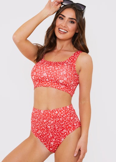 In the Style Jac Jossa red Floral Scoop Neck Bikini Top