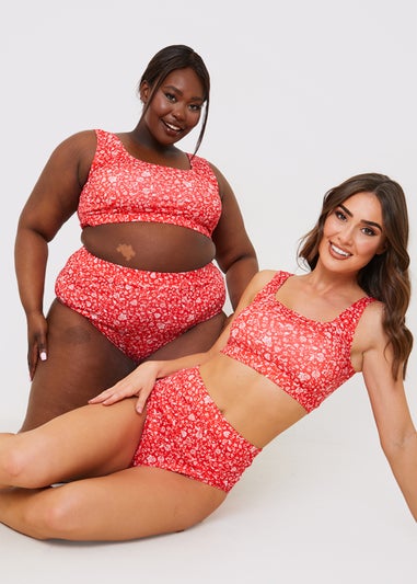In the Style Jac Jossa red Floral Scoop Neck Bikini Top