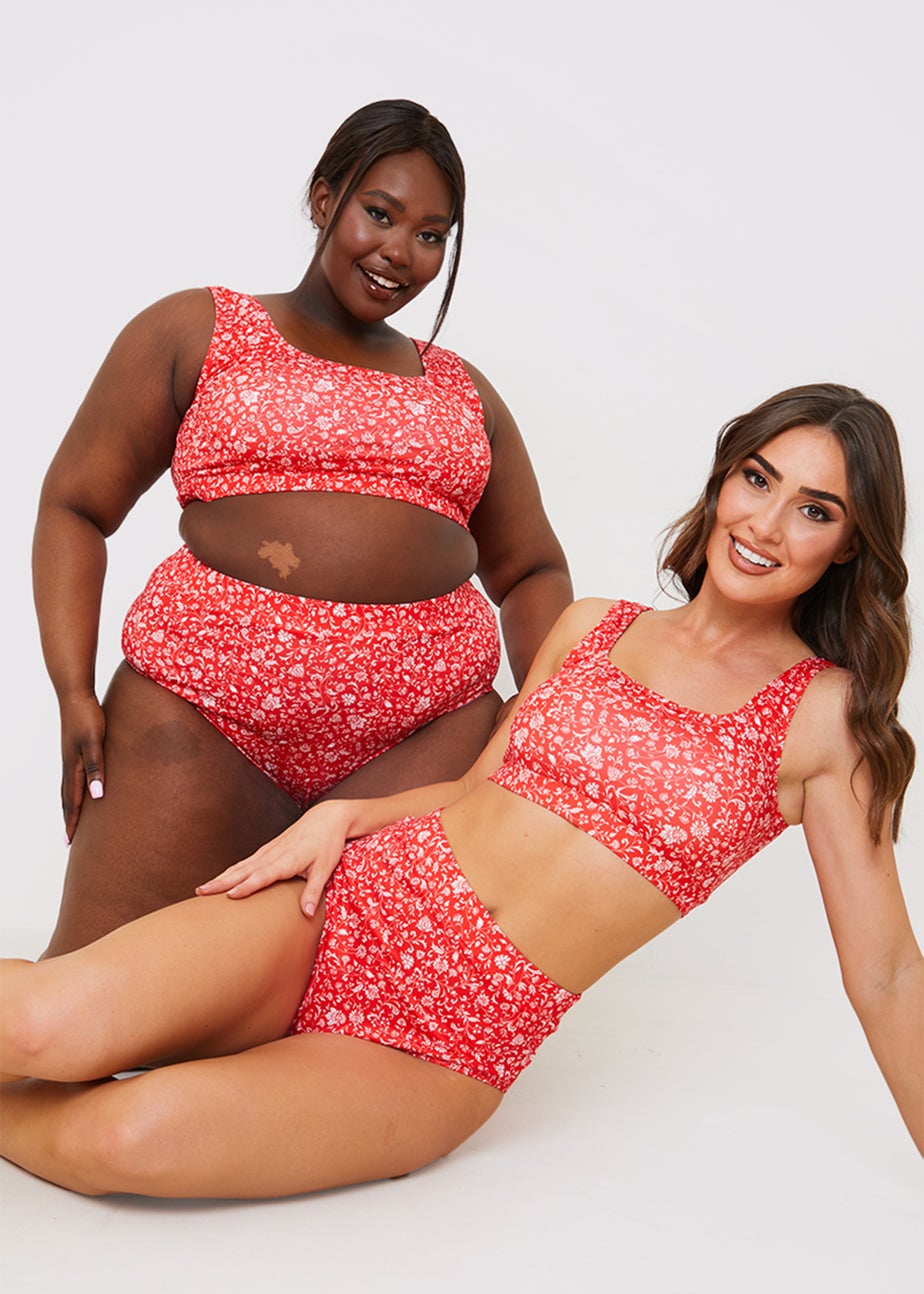 In the Style Jac Jossa red Floral Scoop Neck Bikini Top
