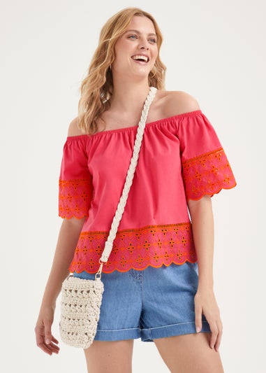 Pink Schiffli Bardot Top