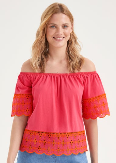 Pink Schiffli Bardot Top
