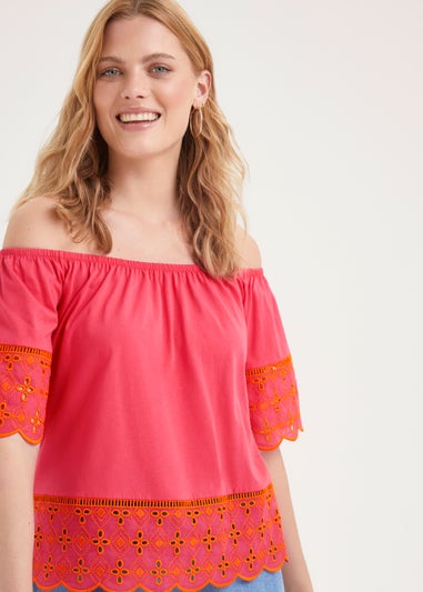 Pink Schiffli Bardot Top