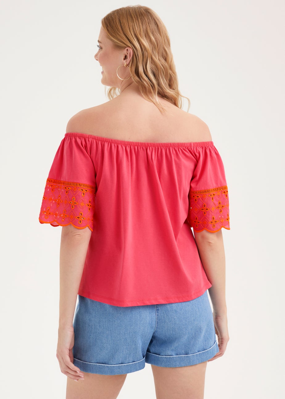 Pink Schiffli Bardot Top