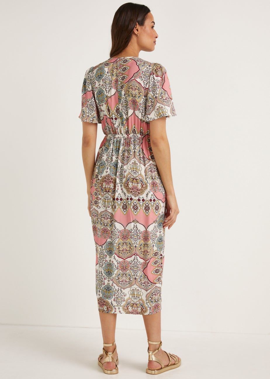 Multicoloured Scarf Print Wrap Midi Dress