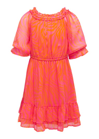 ONLY Girls Kogzabella Orange Ruffle Smock Dress (6-14yrs)